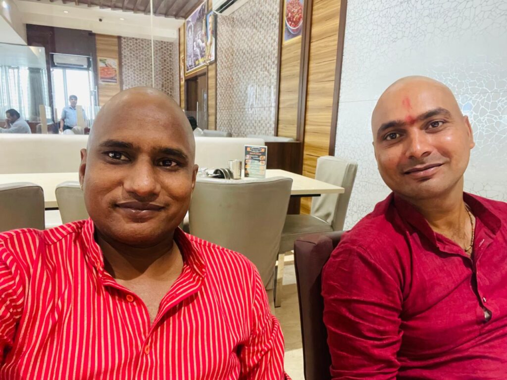 Sunil Prajapati & Vikas taking Lunch at Tirumala